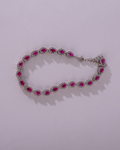 Pulseira Riviera Rubi, Prata 925, Zircônia cor rubi lapidação gota, Zircônia lapidação brilhante, Banho de ródio (foto 1)