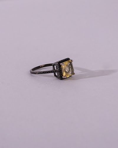 Anel Octagon Noir, Prata 925, Zircônia lapidação octagon, Zircônia lapidação brilhante, Banho de ródio negro (foto 1)