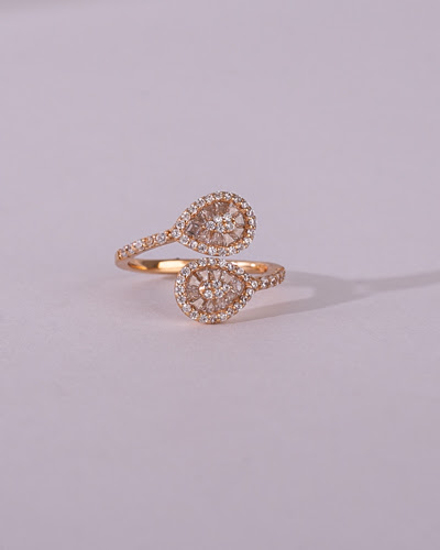 Anel Ajustável Baguete Dourado, Prata 925, Zircônia branca lapidação baguete e brilhante, Banho de ouro 18K