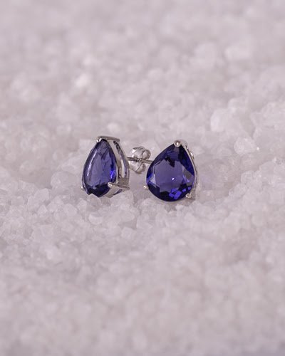 Brinco Gota Safira, Prata 925, Zircônia azul safira lapidação gota, Banho de ródio