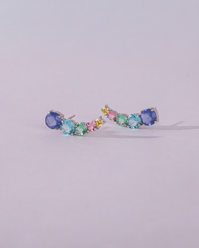 Ear Cuff Aquarela, Prata 925, Zircônia colorida lapidação brilhante, Banho de ródio (foto 1)